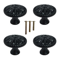 [ 932089 ] 엘레다브라 매트 블랙 주방 캐비닛 손잡이 라운드 팜 하우스 옷장 서랍 빈티지 문용 빅토리안 플로럴 패턴 4개 세트