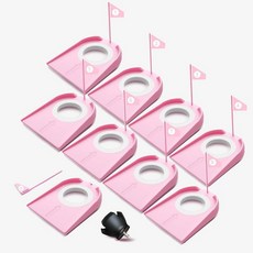 슈란 9팩 골프 퍼팅 컵과 깃발 골프공 리트리버로 플라스틱 트레이닝 보조 도구 실내 야외용 홀 세트, Pink