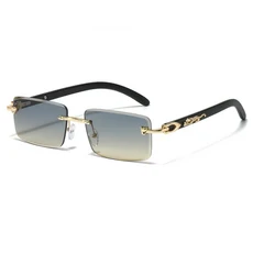 트렌디한 빈티지 소형 금속 선글라스 레트로 UV400 무테 여성 및 남성용 안경, 13 Green Tea