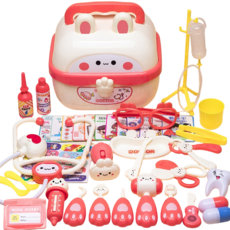 小小醫生兔子家家酒玩具40件套 仿真醫生玩具 仿真看病 趣味玩具, 1個, 粉色40件套(無嬰兒娃娃), 粉色