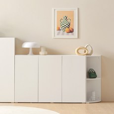 포스트모던 데미안 E0 1500 높은 수납장 (수납장+코너장), 밀크화이트