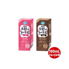 동원 덴마크 190mL 소화가 잘되는 우유로만든 락토프리 딸기우유24+초코우유24/총48팩/무배