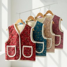 메모샵 여성 겨울 기모 촌캉스 할머니 김장 플라워 양털 조끼