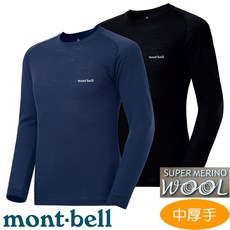 台灣黑熊 mont-bell 1107654 男 Super Merino Wool 中厚手 美麗諾羊毛圓領內衣
