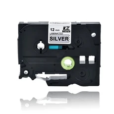 CIDY tz-231 라미네이트 tz p-터치 프린터용 블랙 온 화이트 라벨 테이프 PT-E500W 12mm, 01 12mm, 13 black on silver