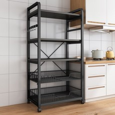 MINE 家居 電器架 78x60cm, 5層-黑架+水果籃 深度30