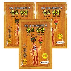 골드 인삼 파스 25매 x 3개 한방 붙이는 패드 손목 무릎 어깨 허리 관절 근육통 패치오늘출발, 25개입
