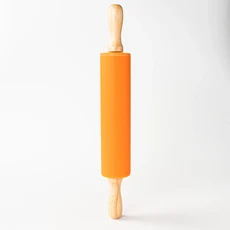 나무 손잡이가있는 붙지 않는 실리콘 롤링 핀 과자 반죽 밀가루 요리 베이커 도구 편안한 DIY 주방 가제, 01 30x4.5cm, 02 Orange