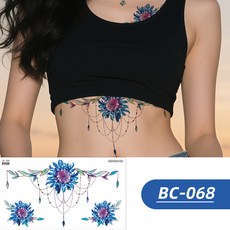 大邱紋身貼紙 花朵性感胸部後背腰部紋身貼共100款 假刺青 防水, 1個, A3橫式 BC-068