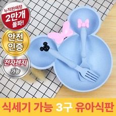 라온리코 엄마가 편한 식세기 가능 3구 아기 식기세트, 1세트, 캐릭터 3구 식판+수저+포크 세트, 오트밀 블루