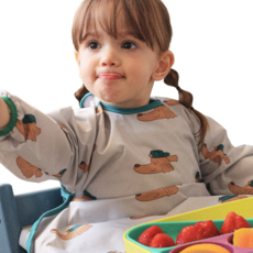 오우아스튜디오 자기주도 이유식 턱받이 식탁일체형 2way 지퍼형, 1개, 1개입, 멀티 긴팔형 럭키 그레이