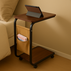 근지 사이드테이블 2단 측면수납 협탁 침실 거실 침대 협탁 테이블, 브라운