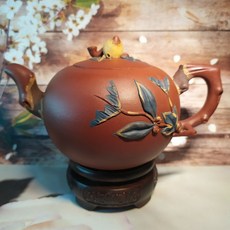 文革老壺 壽桃壺 蔣蓉 朱泥 多彩貼泥 450cc 七梅花出水, 1個