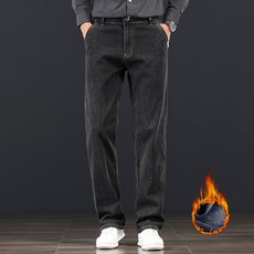 wassup 남자 기모 청바지 일자핏 겨울 스판 남성 와이드팬츠 기모바지