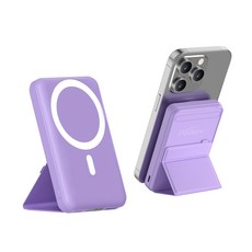 Podoru 맥세이프 보조배터리 PD22.5W 고속충전 10000mAh 대용량 무선 아이폰 보조베터리 휴대용 거치대, 퍼플