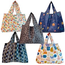 이앤티 휴대용 접이식 포켓 대형 장바구니 패턴 시장가방, 5개, 이앤티 혼합