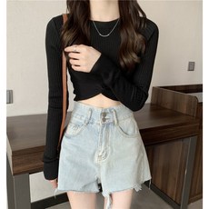 해피유통 여성 숏 주름 패션 니트 탑 jhlyt