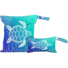 천 기저귀 수영복용 바다거북 습식 건조 가방 지퍼 포켓이 있는 동물 방수 정리 파우치 여행 어린이집용 스냅 핸들 세탁 가능 2팩, 천 기저귀 수영복용 바다거북 습식 건조 가방 지퍼 포켓