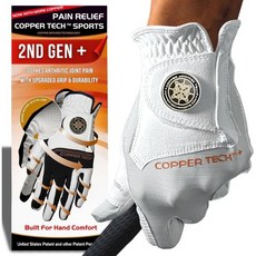 Copper Tech 구리 테크 플러스 골프 글러브 남성 오른손잡이 골퍼 또는 왼손잡이 골퍼2세대 | 압축 조인트 서포트, 오른쪽, 흰색/흰색