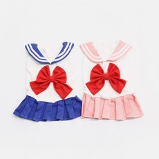 리본 세일러 원피스 애견의류 강아지옷, 1개, 블루