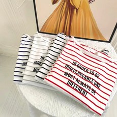 Yellwel 줄무늬 반팔 티셔츠 여름 신상품 여성용 캐주얼 반팔 상의 DJP