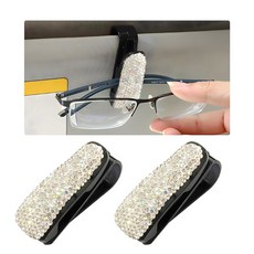 WEVDN 자동차 선바이저 여성용 클립 패션 홀더 선글라스 2개 행거 블링 안경 여아용, AB 컬러풀