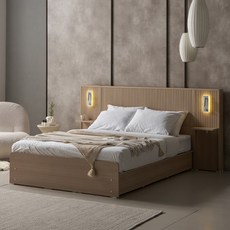 블랑누보 프리렌 호텔식 침대 템바보드 수납 서랍형 LED 조명 호텔 침대 프레임 Q A형, (BYE0030S) 메이플(Q프레임+협탁2)