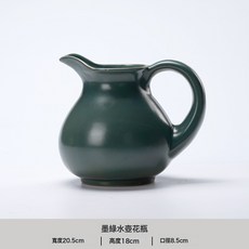 歐式田園墨綠色陶瓷花瓶單手柄水壺高級感桌面擺件酒店民宿裝飾品, 墨綠水壺花瓶