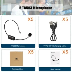 RETEKESS TR503 무선 마이크 콘덴서 헤드셋 확성기 라디오 FM 87-108MHz 교육 회의 가이드용, 01 빠른  Mainland, 02 5 pcs
