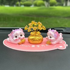 聚福貔貅汽車中控擺件 可愛卡通車內裝飾, 粉色小號AB款 小粉墊 元寶款錢袋, 1個