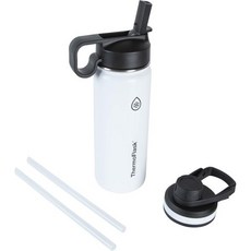 써모플라스크 24온스 이중벽 진공 단열 스테인리스 스틸 물병 주둥이 및 빨대 뚜껑 자두, White, 18 Ounces