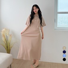 디테일웨어 여성 카라넥 단추 포인트 링클프리 원단 무지 플레어 반팔 롱원피스 빅사이즈 임부복 구김없는 오버핏 원피스