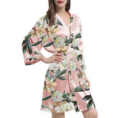 여성용 새틴 기모노 로브 실크 로브 꽃무늬 목욕 가운 신부 들러리 웨딩 실키 신부 드레싱 가운 라운지웨어 Floral-a02 페일 샴페인 3X-라지