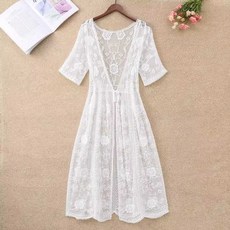 여름 해변 비치가디건 메쉬 화이트 레이스 자외선차단