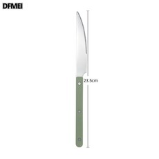 DFMEI 夾柄304不鏽鋼西餐刀叉勺套裝法式餐具牛排刀叉勺子湯匙茶勺, 餐刀-果綠色:如圖, 1個