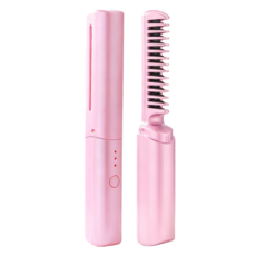 미니 무선 빗고데기 음이온 3단계 온도조절 휴대용 매직기, 핑크색, LF-810