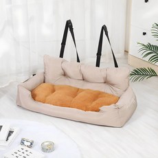 견카시트 면 쿠션겸용 강아지 차량용 애견용 편안한 카시트 이동식 보호 세탁가능, D. 방수형 미색 100x4x37CM