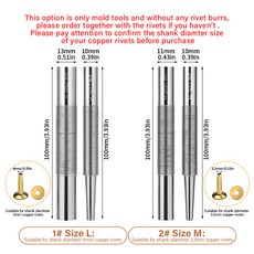 WUTA 50/100 세트 버가 있는 솔리드 브래스 가죽 리벳 구리 리벳 스터드 영구 압정 패스너 공예 벨트 홀터 굴레, Copper (100Set), 12 x14mm