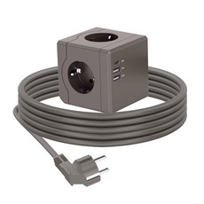 에코너 큐브 멀티탭 디자인 멀티콘센트 고용량 4000W 3구 USB C타입 SF코팅, 매트브라운, 1개, 3m