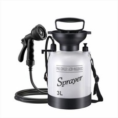 5公升行動式露營淋浴器 手動泵浦沖洗套件, 3L白色淋浴器配3米皮管 黑色10功能水槍, 顧客自行安裝