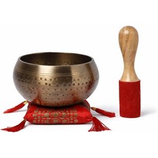 쿠션 & 망치가 포함된 KPAVIR 티베트 노래 그릇 세트 - 요가 힐링 마음챙김 및 차크라 밸런싱을 위한 수제 명상 사운드 그릇브라스 4인치, Gold_2