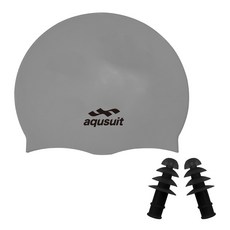 국내생산 아퀴스트 실리콘 수영모자&귀마개 세트 실내수영장 생존수영용품, 실버(귀마개색상랜덤), 1개