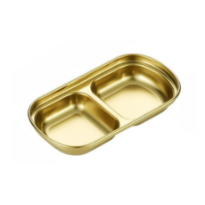 金色不鏽鋼三格調味盤，分隔醬料盤，多用途小菜盤，餐桌質感提升, F, 1個, 金色二格