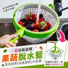 方便清洗瀝水 適用於多種蔬果食材, 1個, 一壓自動旋轉果蔬脫水籃