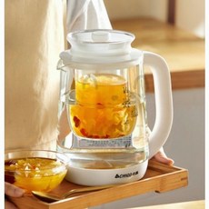 全新110V養生壺 多功能電熱燒水壺 花茶壺 快煮壺 加厚玻璃, 白色【帶濾網+燉盅】