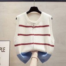 Neirny 중년여성 라운드넥 집업 니트 조끼 베스트 가디건 봄가을 루즈핏 아우터 데일리 캐주얼 심플 엄마룩 간절기 니트 조끼