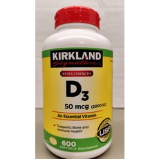 Kirkland Signature 維生素D3 軟膠囊 600粒，增強免疫力，維持骨骼健康, 600個, 1顆