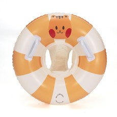 韓ins泳圈 兒童泳圈 大人泳圈 座圈 握把泳圈 復古游泳圈 救生圈 游泳圈 親子泳圈 撞色泳圈, 1個, 復古橘色條紋小熊座圈【適合0-4歲】, 橘色