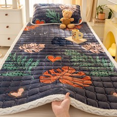 겨울 극세사 매트리스 패드 싱글 포근한 벨벳 기숙사 침대커버, 잎파리