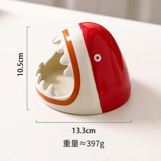 鯊魚頭煙灰缸 創意陶瓷擺飾 防風飛灰設計, 紅色鯊魚頭, 1個